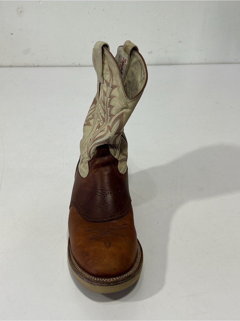Tony Lama Two-Tone Brown and Cream Western Cowboy Boots - Picture 13 of 16